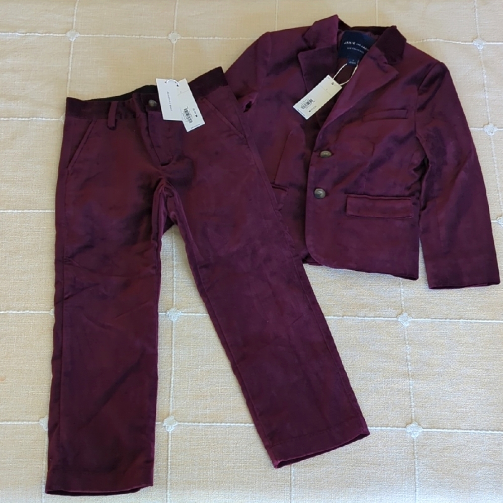 Janie and Jack Burgundy Velvet Suit NWT